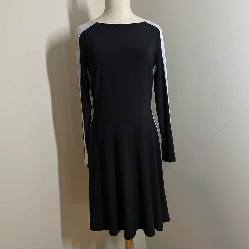 Lauren Ralph Lauren Women’s-SZ 8-Black White Colorblocked Long Sleeve Dress